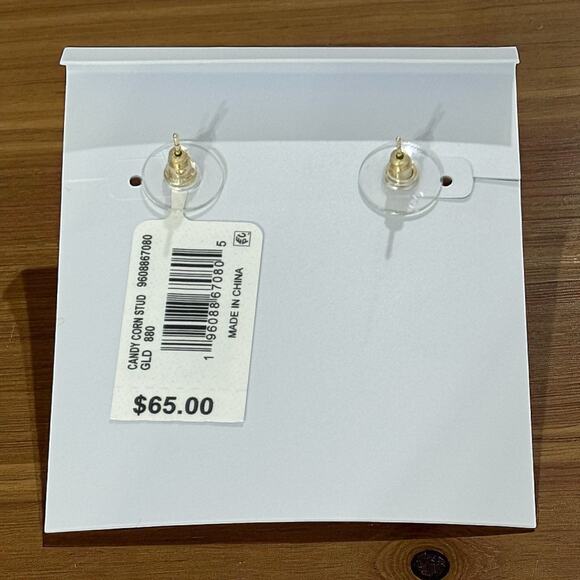 *SOLD* NWT! Kendra Scott Candy Corn Gold Stud Earrings in Candy Corn Magnesite - Picture 7 of 7